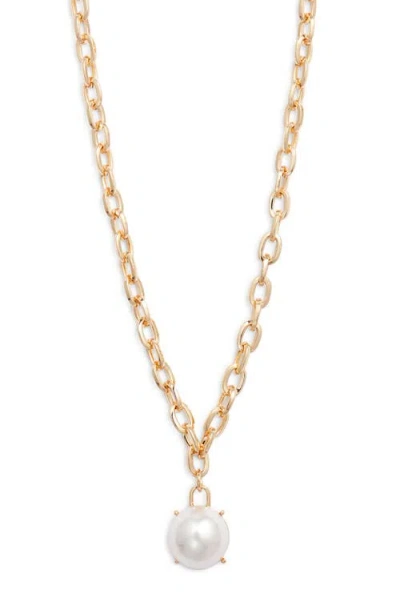 Open Edit Faux Pearl Pendant Necklace In White- Gold