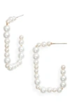 Open Edit Imitation Pearl Rectangle Hoop Earrings In White