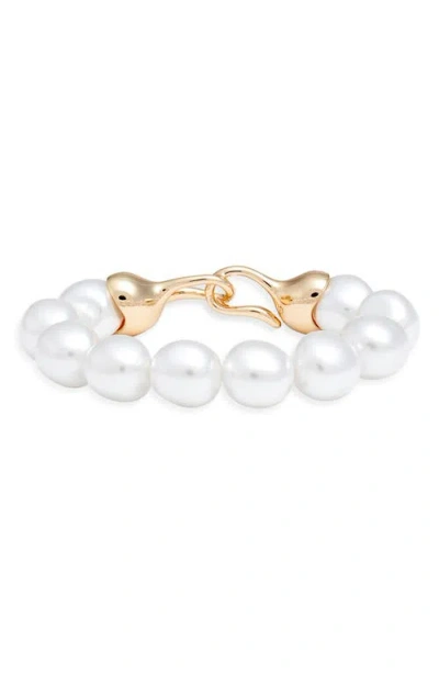Open Edit Faux Pearl Stretch Bracelet In Metallic