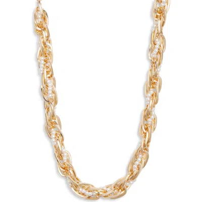 Open Edit Faux Pearl Wrapped Chain Necklace In White- Gold