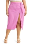 Open Edit Faux Wrap Midi Skirt