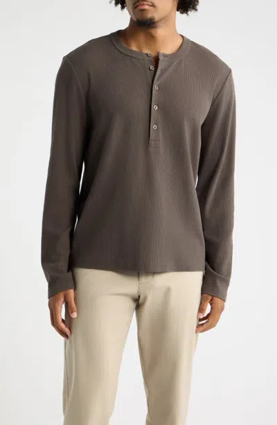 Open Edit Fitted Long Sleeve Stretch Cotton Rib Henley In Gray