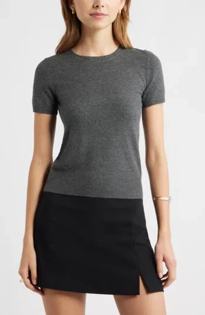 Open Edit Fitted Short Sleeve Sweater In Gray
