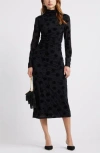 Open Edit Flocked Floral Long Sleeve Dress