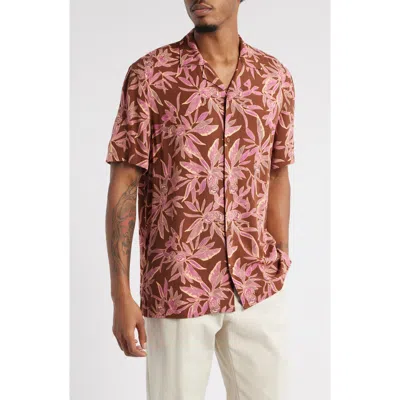 Open Edit Floral Camp Shirt In Brown Fresh Botanical