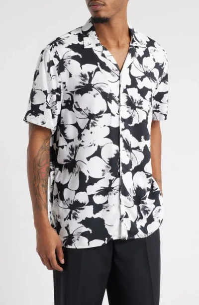 Open Edit Floral Camp Shirt In White Exposed Floral
