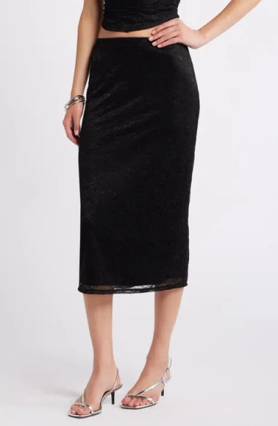 Open Edit Floral Lace Midi Skirt In Black