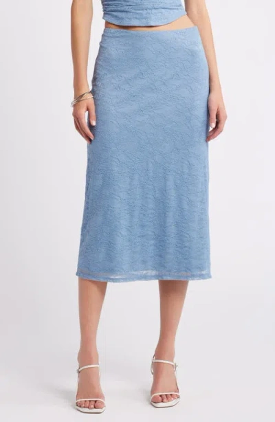 Open Edit Floral Lace Midi Skirt In Blue Chambray