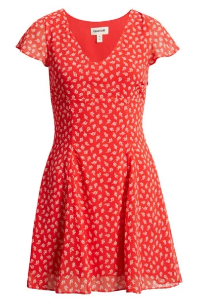 Open Edit Floral Print Fit & Flare Minidress In Multi
