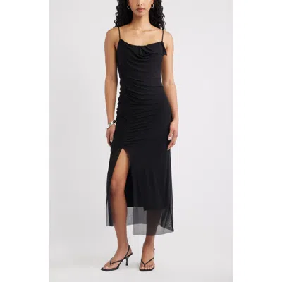 Open Edit Floral Print Mesh Maxi Dress In Black