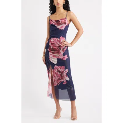 Open Edit Floral Print Mesh Maxi Dress In Multi