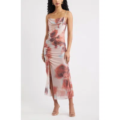 Open Edit Floral Print Mesh Maxi Dress In Multi