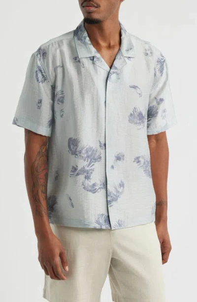 Open Edit Floral Print Short Sleeve Button-up Shirt In Blue