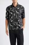 Open Edit Floral Short Sleeve Silk Button-up Shirt In Multi