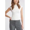 Open Edit Funnel Neck Cap Sleeve Top In Ivory Cloud