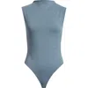 Open Edit Funnel Neck Double Layer Bodysuit In Blue Weather