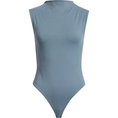 Open Edit Funnel Neck Double Layer Bodysuit In Blue Weather