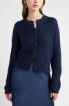Open Edit Fuzzy Crewneck Cardigan In Purple