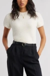 Open Edit Fuzzy Short Sleeve Sweater