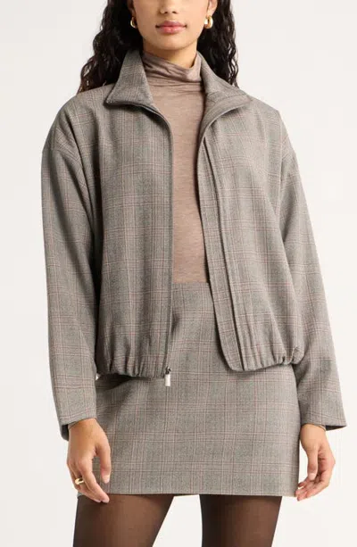 Open Edit Heritage Plaid Bomber Jacket In Black- Brown Joy Plaid