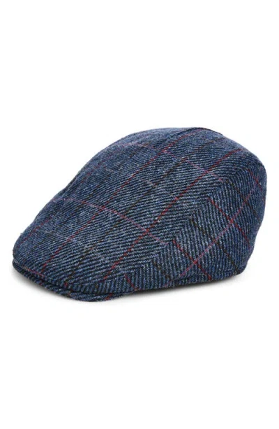 Open Edit Herringbone Wool Newsboy Cap In Navy Plaid