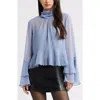Open Edit High Neck Chiffon Top In Blue