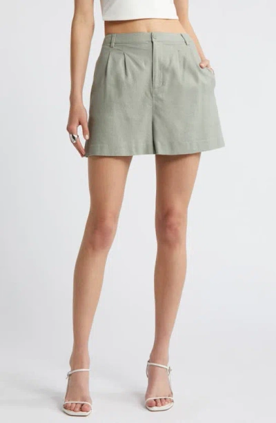 Open Edit High Waist Linen Blend Shorts In Green Halo