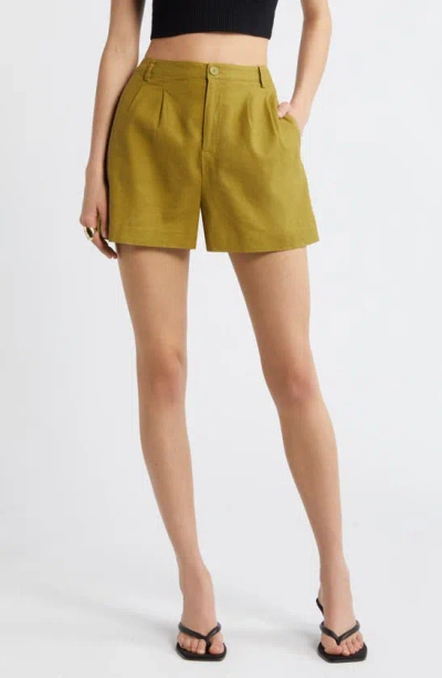 Open Edit High Waist Linen Blend Shorts In Olive Eyes