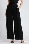 Open Edit High Waist Wide Leg Trousers In Black