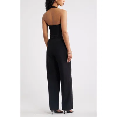 Open Edit Icon Belted Halter Jumpsuit In Black