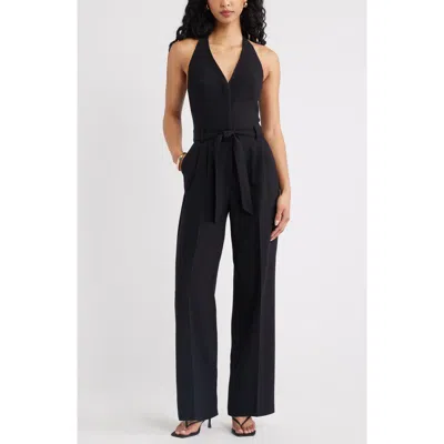 Open Edit Icon Twill Belted Jumpsuit In Black