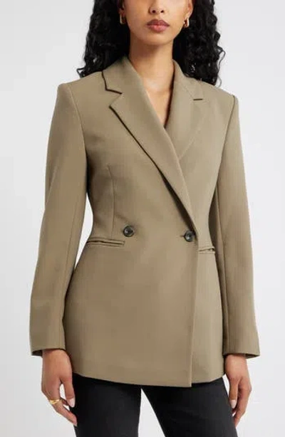Open Edit Icon Twill Double Breasted Blazer In Green