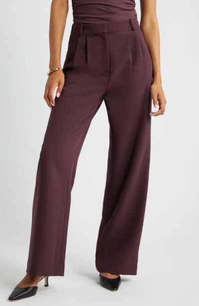 Open Edit Icon Twill High Waist Wide Leg Trousers In Burgundy Fudge