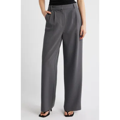 Open Edit Icon Twill High Waist Wide Leg Trousers In Grey Magnet