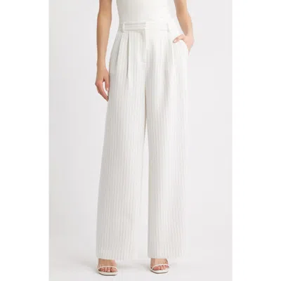 Open Edit Icon Twill High Waist Wide Leg Trousers In Ivory - Grey C Celeste Pinstp