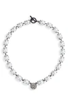 OPEN EDIT OPEN EDIT IMITATION PEARL & CRYSTAL PAVÈ COLLAR NECKLACE