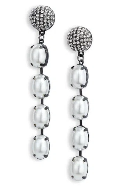Open Edit Imitation Pearl Crystal Pavé Button Drop Earrings In Clear- White- Black