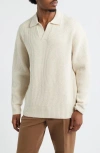 Open Edit Johnny Collar Polo Sweater In Brown