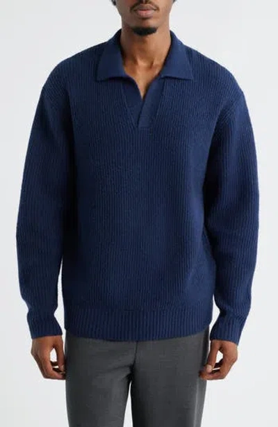 Open Edit Johnny Collar Polo Sweater In Blue