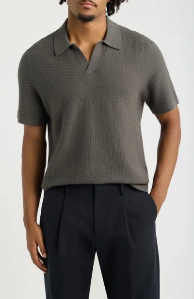 Open Edit Johnny Collar Textured Polo Sweater In Gray
