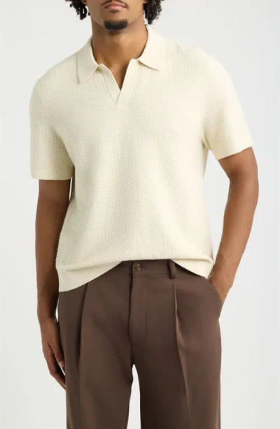 Open Edit Johnny Collar Textured Polo Sweater In Neutral