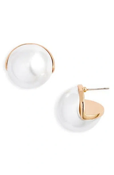 Open Edit Jumbo Faux Pearl Button Stud Earrings