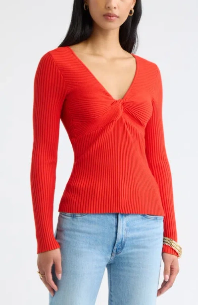 Open Edit Knot Front Ribbed V-neck Sweater In Red