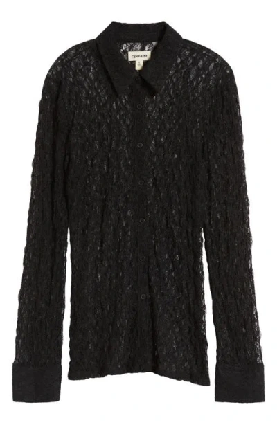 Open Edit Lace Button-up Shirt In Black