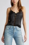 Open Edit Lace Inset Satin Camisole In Black