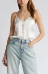Open Edit Lace Inset Satin Camisole In Ivory Cloud