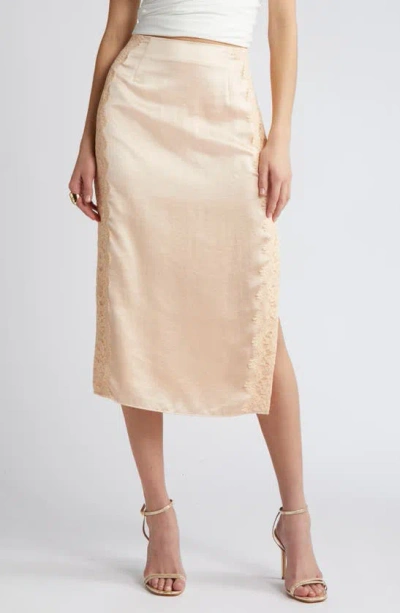 Open Edit Lace Panel Satin Skirt In Beige Bisque