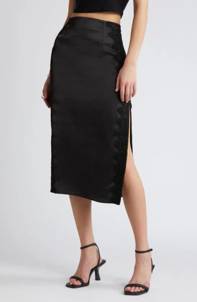 Open Edit Lace Panel Satin Skirt In Black