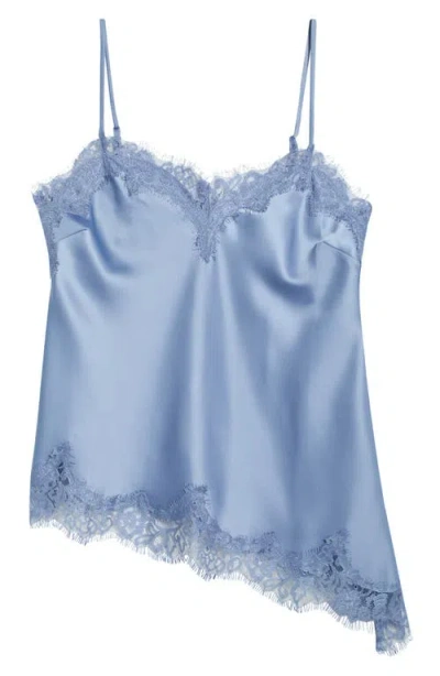Open Edit Lace Trim Satin Camisole In Blue