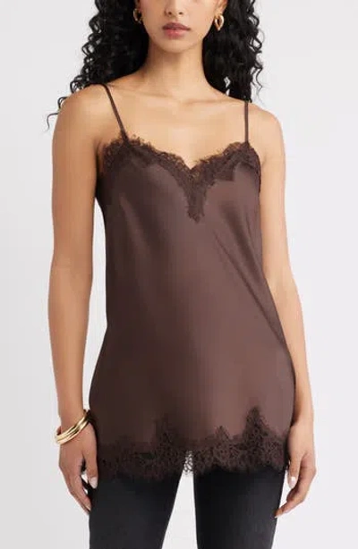 Open Edit Lace Trim Satin Camisole In Blue